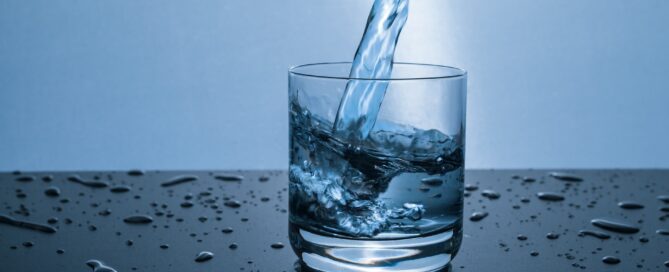 Ein Glas mit Wasser.